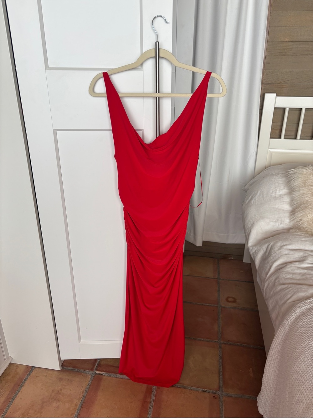 Zara Red Draped Maxi Dress with Cowl Neck